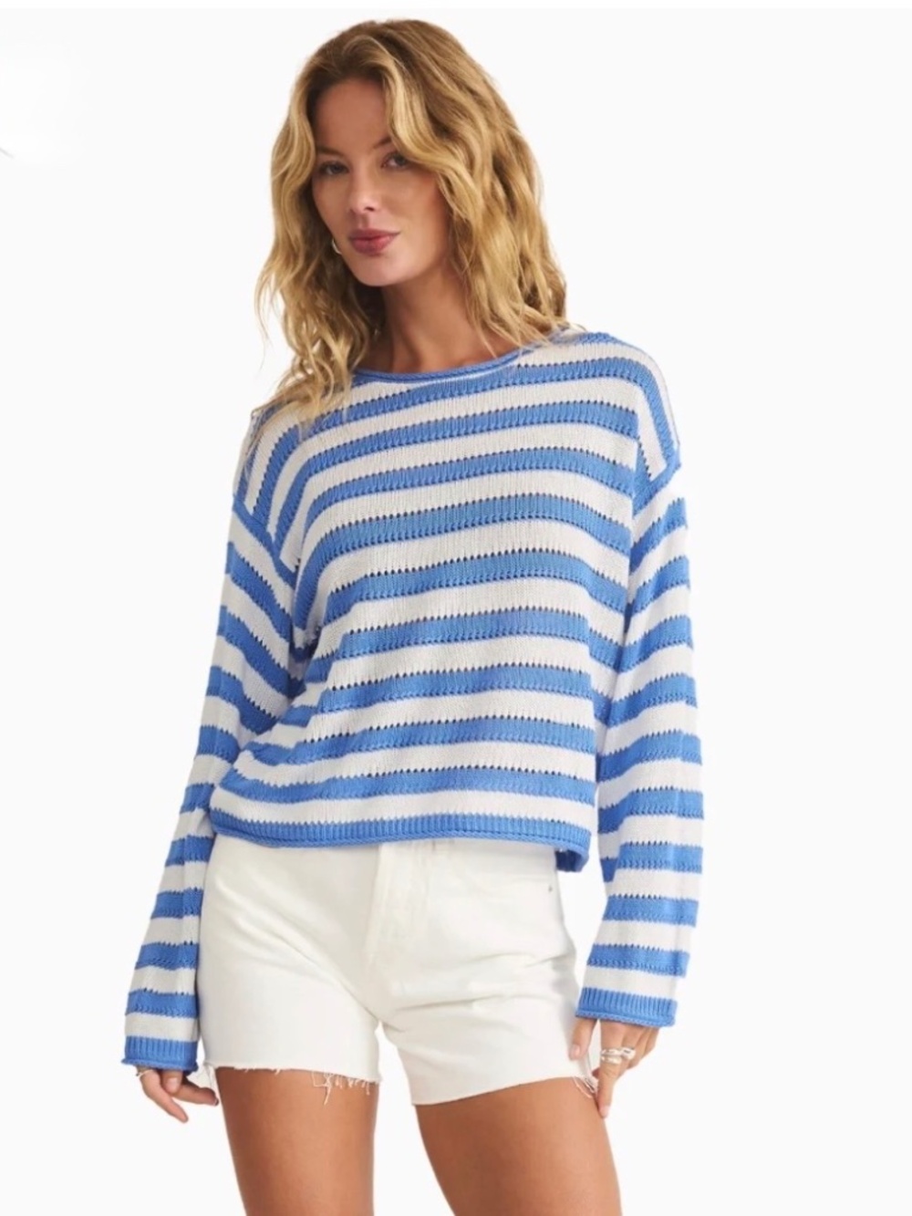 Z Supply Prado Stripe Sweater Bay Blue White Large